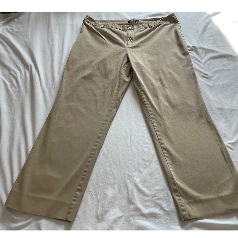 Lauren Ralph Lauren Womens 18W Khaki Chino Pants Stretch Straight Leg Tan Chinos